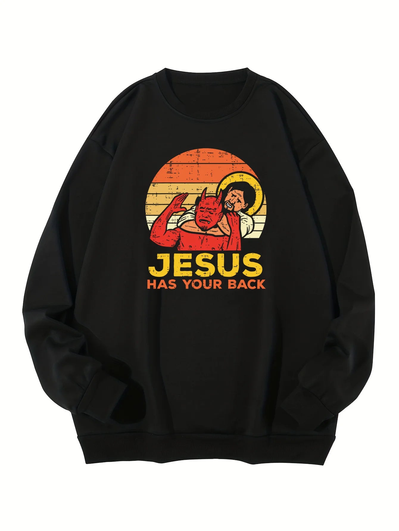 Jesus Has Your Back Letter Printing Sweatshirt Women Casual Pullover Warm Soft Hoodies Loose Crewneck Fleece Female Clothing