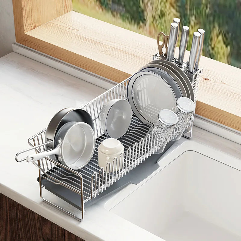 Dish Drying Rack with Drainboard, Dish Rack for Kitchen Counter, Dish Drainer Rack with Utensil Holder, Kitchen Organization