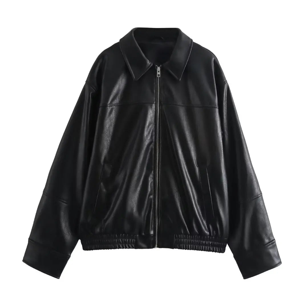 HH Female Streetwear Style Coats Solid Turn-Down Collar Long Sleeves Pockets Zipper Autumn Jackets Woman 2024 Trendy 2 Color
