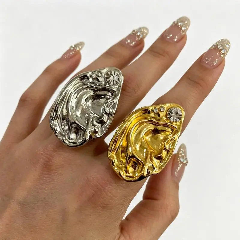 Ear Shaped Earrings Metal Ring Jewelry Irregular Statement Ring Unique Textured For Daily Wear Parties Events Gift