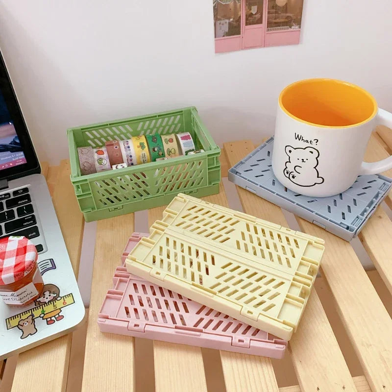 Foldable Storage Box Plastic Storage Organizer Student Desktop Organizer Stationery Snacks Storage Basket Home Storage Accessory