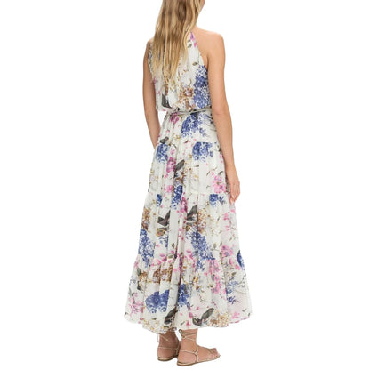 CHCH Summer Women Printed Midi Dress Sleeveless Satin Back Button Female Chic Elegant Dress Casual Vacation Party Evening Dress