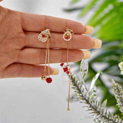 Christmas Asymmetrical Santa Claus Long Tassel Earrings for Women Elegant Snowflake Xmas Tree Elk Earrings Party Jewelry Gifts