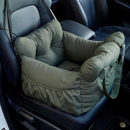 Dog Car Bed/Seat with Safety Belt - Non-Slip Pet Car Bed for Small Dogs, Washable Travel Carrier with Secure Straps for Safe Car