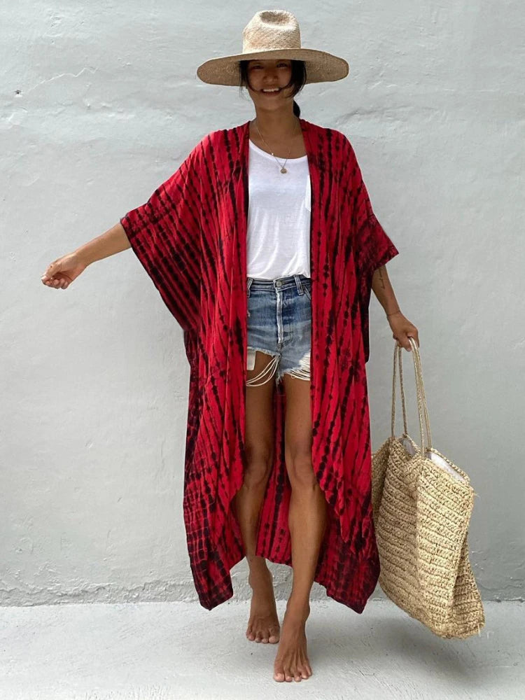 Bikini Cover Ups for Swimwear Women Printed Beach Kimono Self Belted Loose Wrap Beachwear Bathing Suit Dropshipping 22 Colors