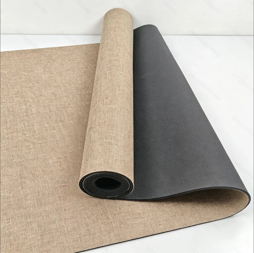 Organic Linen 5mm Natural Rubber Yoga Mat, Eco-Friendly Non-Slip, Shock Absorbing Quiet Workout Mat with Carry Strap