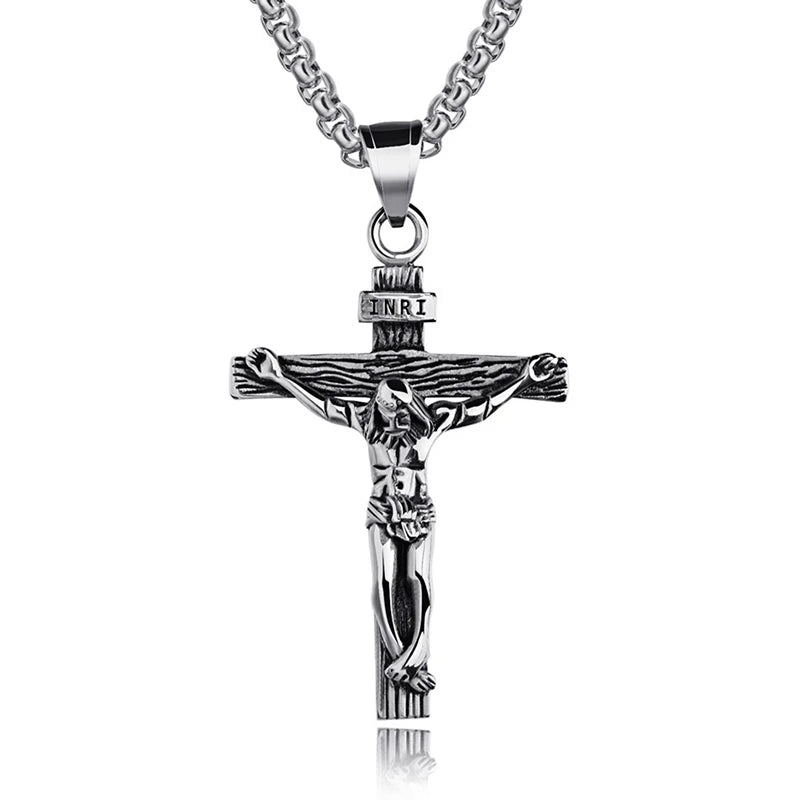 Christian Jesus Cross Necklace For Women Men Stainless Steel Chains Choker Religion Cross Pendants Jewelry Prayer Baptism Gifts