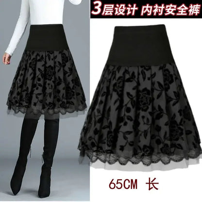 Voile Pleated A- line Short Skirt Elastic Waist Large Size Woman Skirts Mujer Faldas Saias Mulher