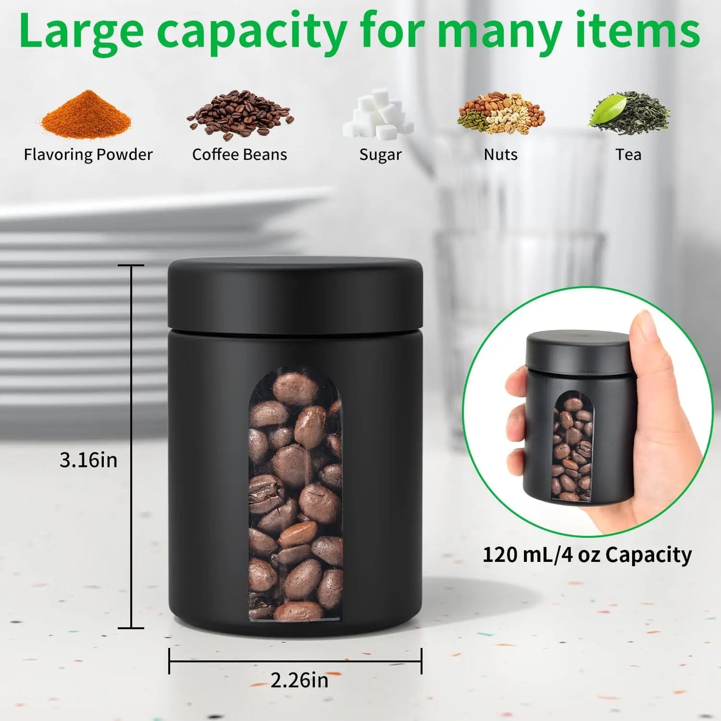 Glass Storage Jar (4 oz, 120ml) Smell Proof Visual Container Child Resistant Cap Multipurpose for Coffee Teas Herbs Spices