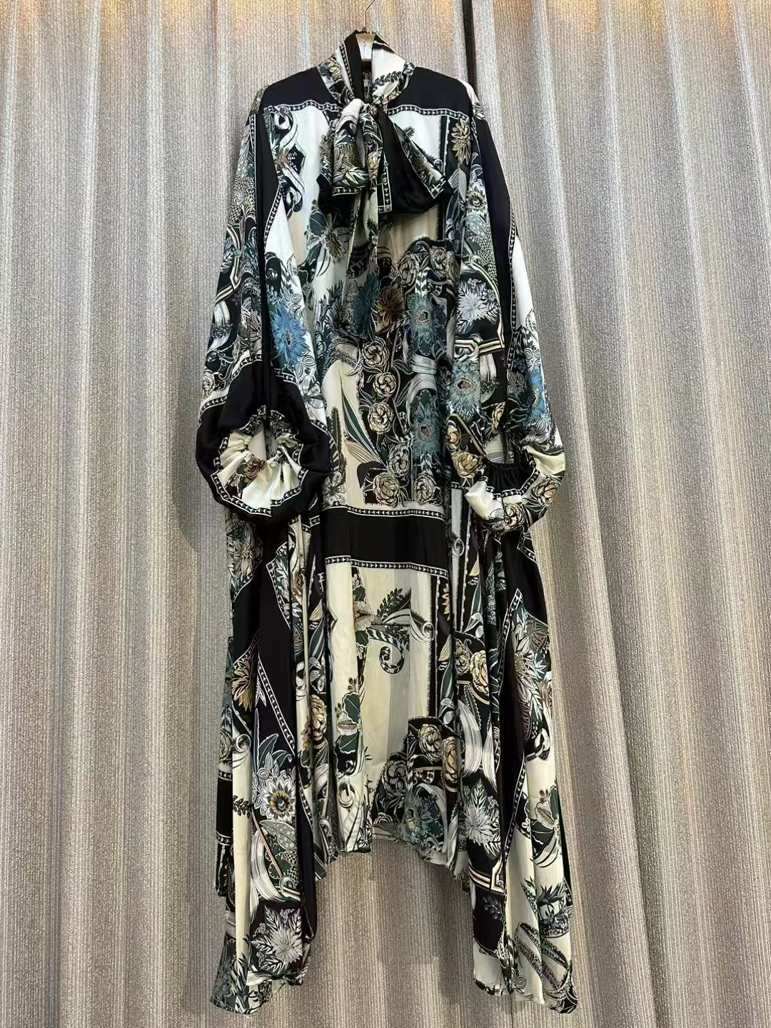 Retro Designe New Women's Fashion Elegant Autumn Long Sleeve Casual Loose Print Dress Female High Waist Chic Party Maxi Dress ﻿