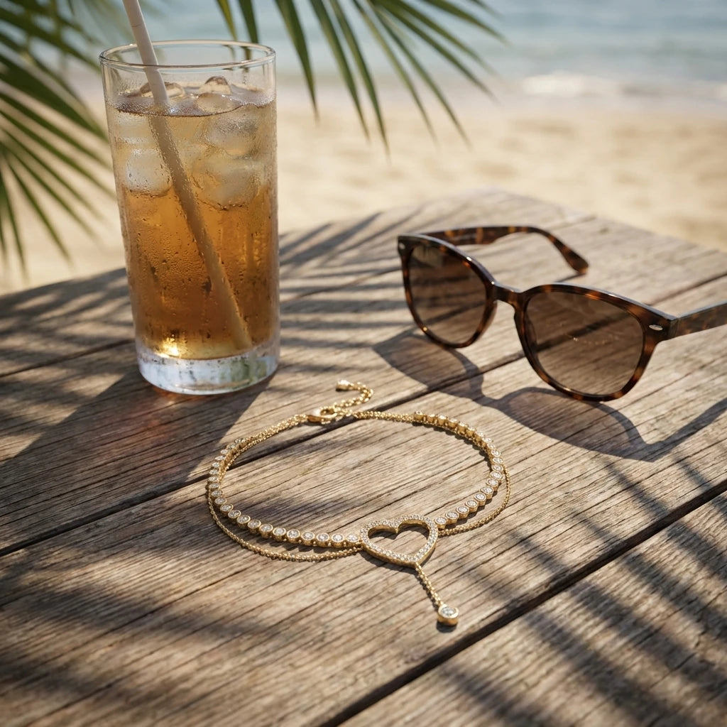 Sparkly Rhinestone Hollow Heart Teardrop Anklet Double Layer Foot Chain For Women Summer Beach Vacation Jewelry