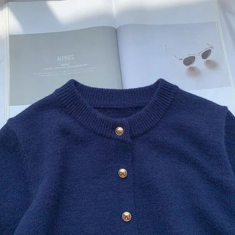 Knitted Cardigan Women 2026 New Korean Raccoon Cashmere Loose Solid Color Round Neck Sweater Coat Jacket Spring Autumn