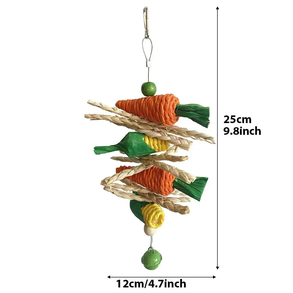 Pet Parrot Chewing Teething Toys Hamster Rabbit Hand-woven Straw Rope Carrot Corn Rattan Ball Toys Bird Cage Hanging Accessories