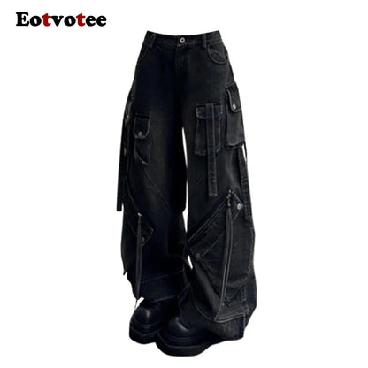 EOTVOTEE Baggy Jeans for Women Vintage Washed Chic Casual Denim Trousers Spring Summer 2025 New Fashion Female High Waist Jeans