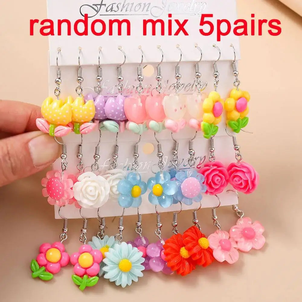 5pairs/set Cute Candy Chocolate Earrings for Women Girls 3D Food Dangle Earrings Kids Jewelry Gifts