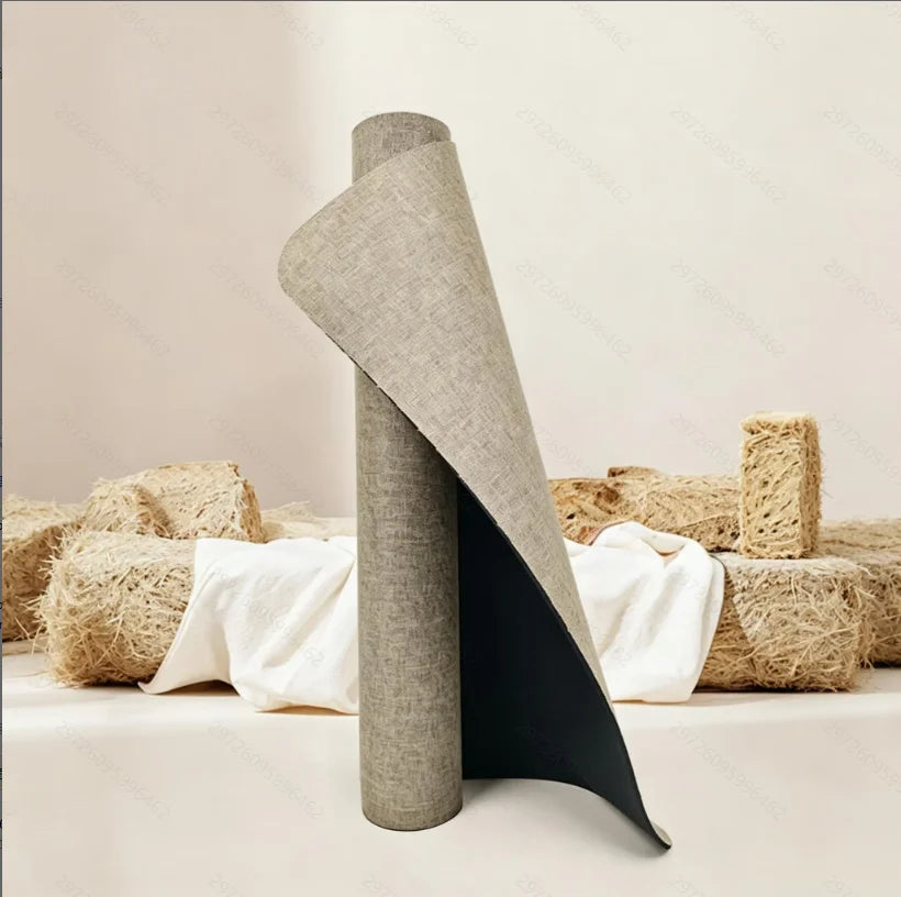 Organic Linen 5mm Natural Rubber Yoga Mat, Eco-Friendly Non-Slip, Shock Absorbing Quiet Workout Mat with Carry Strap