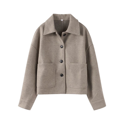 Autumn Winter Women Woolen Jackets Casual Solid Single Breasted Lapel Long Sleeved Coats Female Think Warm High Street Outerwear