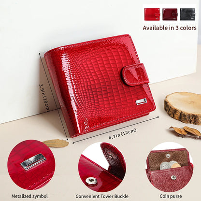 WESTAL Leather Wallet Short Fashion Large Capacity Patent Leather Wallet Multi-Functional Two-Fold Women's Wallet