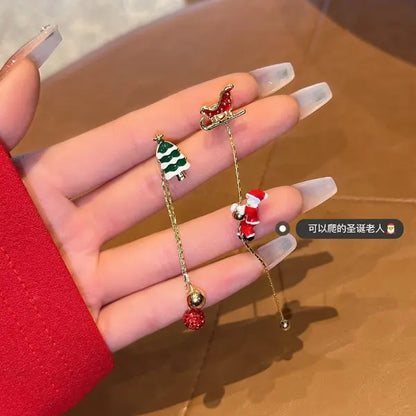 Christmas Asymmetrical Santa Claus Long Tassel Earrings for Women Elegant Snowflake Xmas Tree Elk Earrings Party Jewelry Gifts