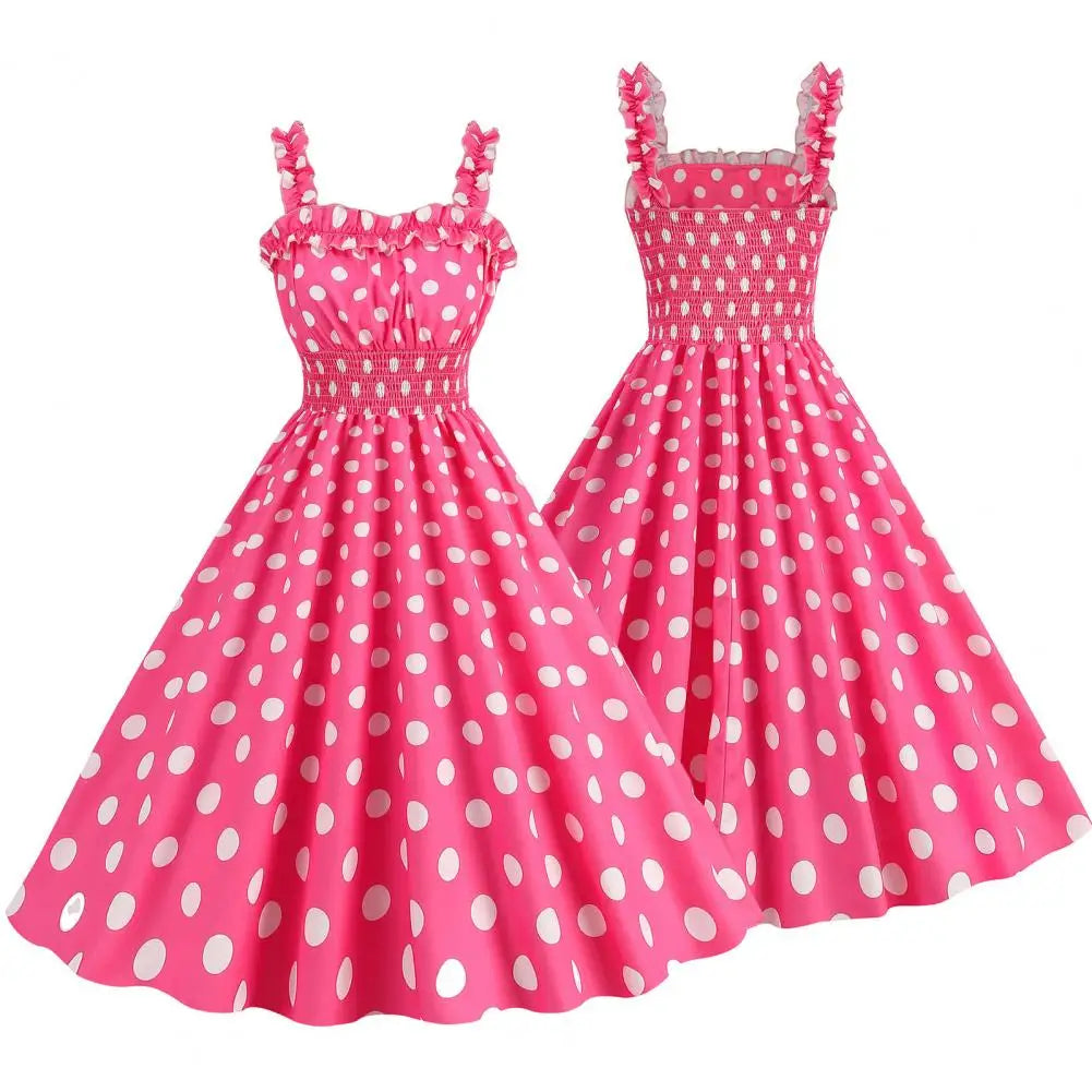 Women Vintage Pink Plaid Dress Retro Rockabilly Strap Suspenders Cocktail Party 1950s 40s Swing Dress Summer Dresses