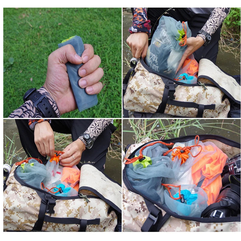 S/M/L/XL/XXL Ultralight Nylon Mesh Bags Sleeping Bag Ditty Sacks Drawstring Storage Bag for Travelling Hiking Camping Outdoor