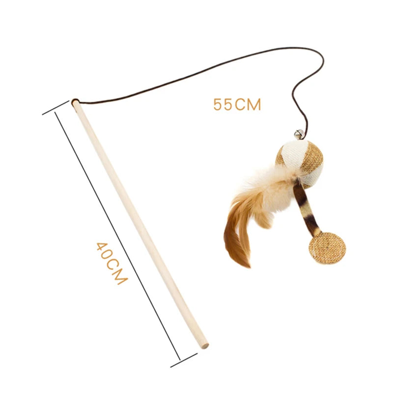 Funny Pet Cat Toys Interactive Cat Teaser with Feather 40CM Wooden Stick Mice Fish Chick Katten Speelgoed Chats Pet Accessories