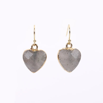 Peach Heart Earrings Natural Stone Earrings Women's Heart Gold Plated Edging Jade Earrings Gifts