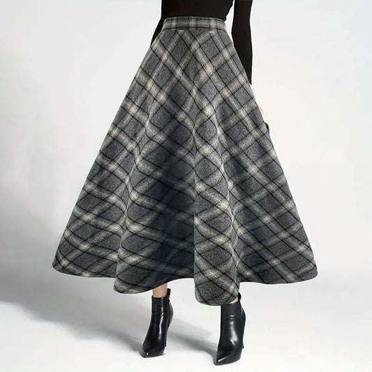 Y.KUKU Winter Warm Plus Size Skirts Women Large Size 3XL Plaid Skirt Thick Elegant Casual Woolen Long Plaid Skirt Female Skirts