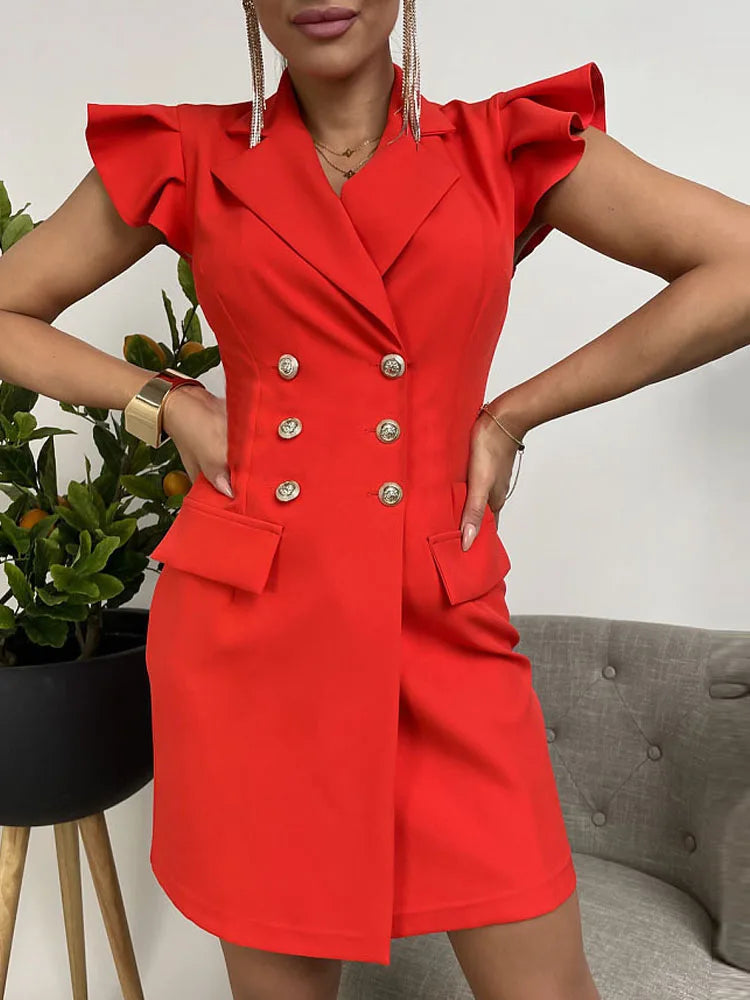 Casual Long Sleeve Blazer Beach Dress Spring V Neck Solid Slim Suit Dress Cover-Ups Elegant Women Straight Dress Bikini Cover-Up