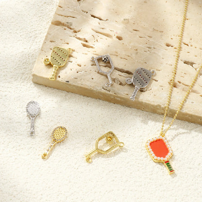 2 Pcs Brass Sport Charms Multicolor Racket Pickleball Paddle Badminton Racket Cubic Zirconia Pendants For DIY Necklace Making