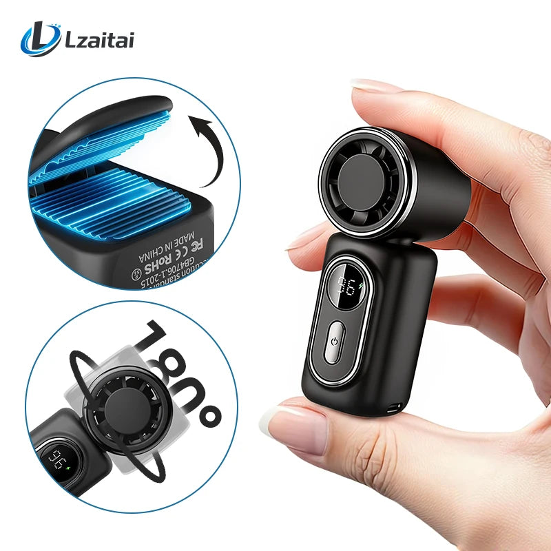 Portable Mini Fan Handheld Small Fan 5 Speed 3000mAh USB Rechargeable LED Display 180° Rotatable Clip Cooling Turbo Fans