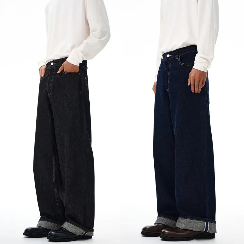 2025 Autumn/Winter High Quality American Danny Original Cow Red Ear Curled Edge Jeans Men's Straight Tube Loose Long Pants