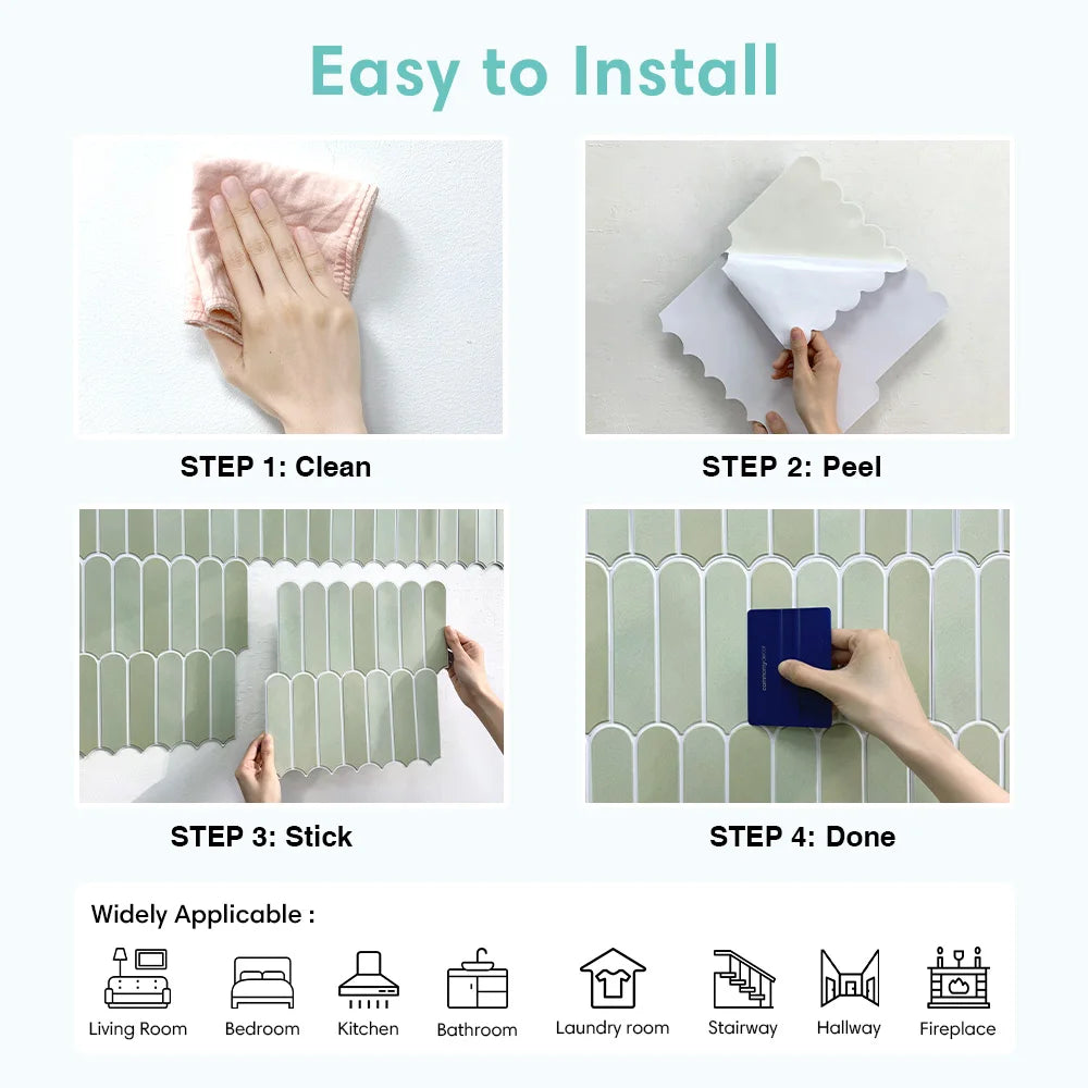 1/10pcs 3D Fish Scale Tile Sticker, Self-adhesive 3D Green Tile Backsplash for Kitchen Bathroom, Water Mold Resistant, 30x30cm