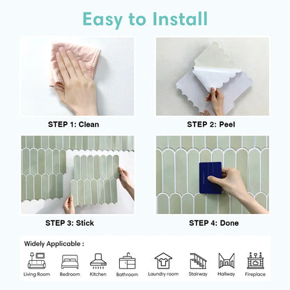 1/10pcs 3D Fish Scale Tile Sticker, Self-adhesive 3D Green Tile Backsplash for Kitchen Bathroom, Water Mold Resistant, 30x30cm