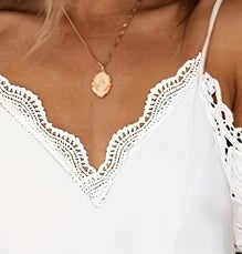 Floral Lace Trim V Neck Dress, Cold Shoulder Short Sleeve Dress For Spring & Summer, Women's  Clothing