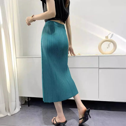 Fold Miyake Pleated Comfortable Casual Half-body Skirt Women High Waisted Thin 2025 Summer New Small Pleated Medium Skirt