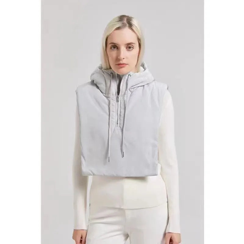 2024 New Winter Cotton Thickened Hooded Jacket Women Male Bracket Mock Collar Zipper Cape Beanies Casual Scarf Wind Snow Cap