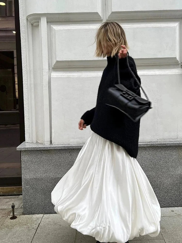Balloon Skirt Long Women Satin Vintage Loose High Waist A-line Maxi Bubble Skirt Office Lady Elegant Female Y2K Streetwear