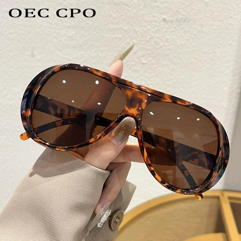 OEC CPO Fashion Double Bridges Pilot Sunglasses Women Large Frame Shades UV400 Retro Sun Glasses Female Orange Yellow Eyewear