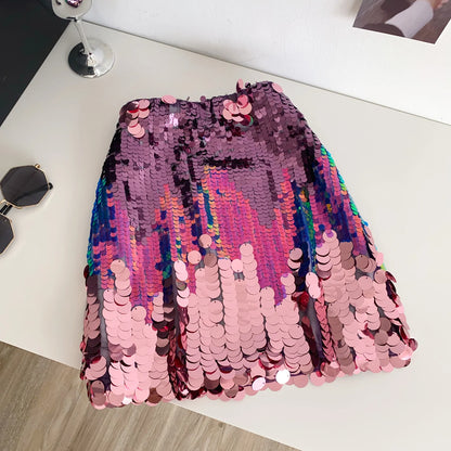 Summer sequin high waist mini skirt European and American style slim fit pure sexy hot girl