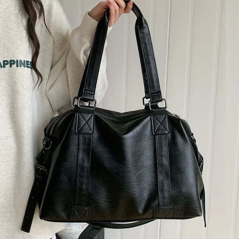 Big Black Shoulder Bags for Women Large Hobo Shopper Bag Solid Color Quality Soft Leather Crossbody Handbag Lady Travel Tote Bag