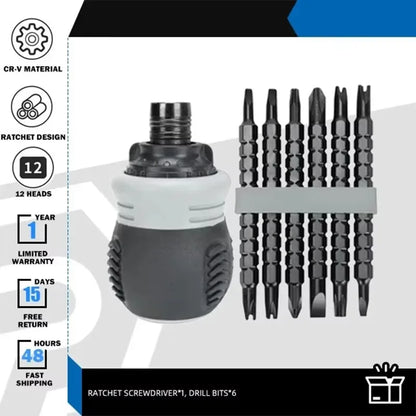 Non Slip Short Handle Ratchet Screwdriver Set 12 Multi Shape Double Head Bits Electronic Toy Repair Maintenance Supply