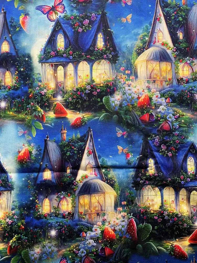 Cotton Fabric Digital Printing HD Fairy Tale Dream House Elf for DIY Handmade Sewing Clothes Bags Dresses by Half Meter