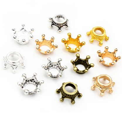 20pcs 14.5x6mm Alloy Loose Spacer Crown Beads Gold Silver Bronze Color Charms Beads for DIY Jewelry Making Bracelet Accessories