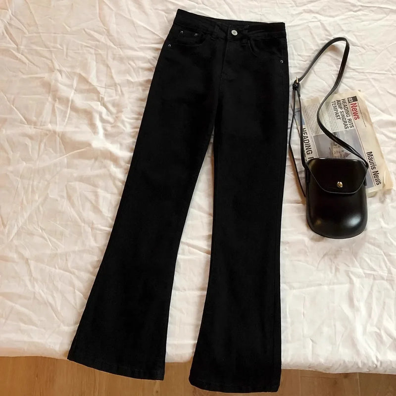 Slimming High Waist Bell Bottom Jeans Women's Elastic Versatile Black Small Size Long Jeans Spring Summer Fashion Trend