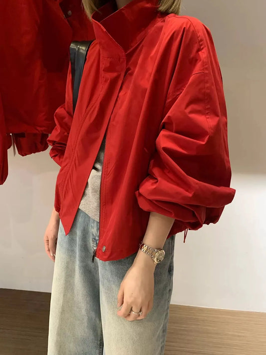 Loose Casual Women's ort Jaet Spring Summer New Sle Windbreaker Outerwear Sun Protection Zipper Design Commute Sle