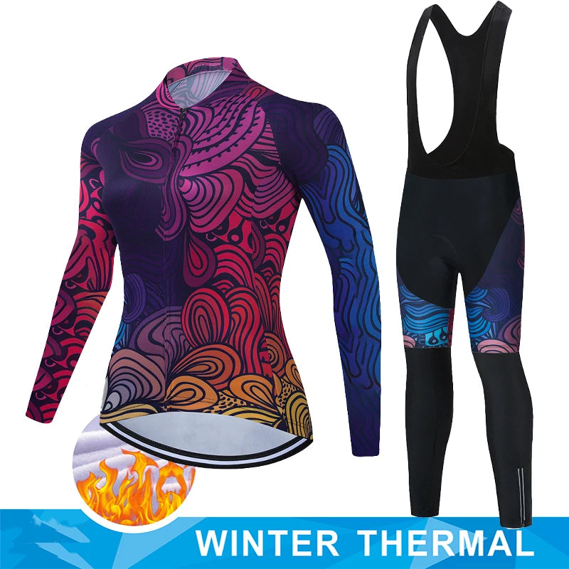 Women Winter Thermal Fleece Clothes 2026 Cycling Uniform Cycle Jersey Clothing Jerseys Pants Gel Bib MTB Jacket Suit Bike Outfit