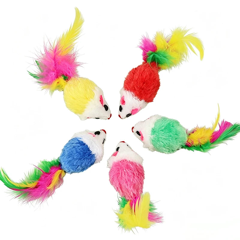 Cat Toys Sound Producing Mice Simulated Plush Colorful Feathers To Play With Cats And Mice Random Color Shipping