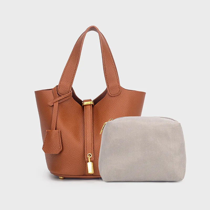 Classic Vegetable BasketpuWomen's Handbag Simple Bucket Bag Mother Bag Fashion Versatile Women's Bag Cross-border