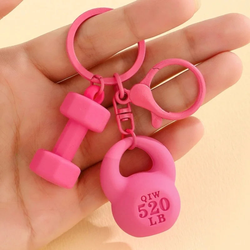 New DIY Fitness Equipment Keychain,Resin Kettle Bell Dumbbell Keychain Pendant,Colorful Barbell Car Bag Hanging Accessory